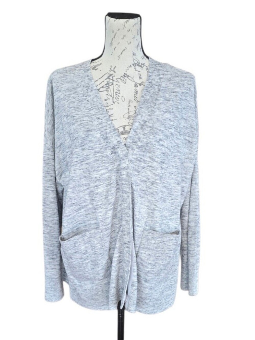 Cabi Marble Heathered Gray Button Front Cardigan Sweater M